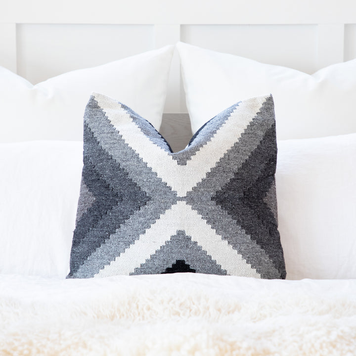 Hand Loomed Wool Boho Farmhouse Modern Decorative Throw Cushion Pillow Cover - Smoky Gray
