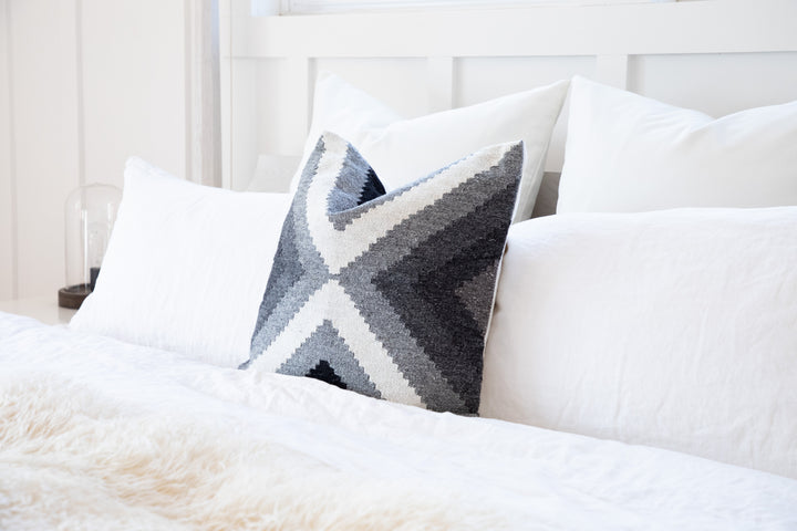 Hand Loomed Wool Boho Farmhouse Modern Decorative Throw Cushion Pillow Cover - Smoky Gray