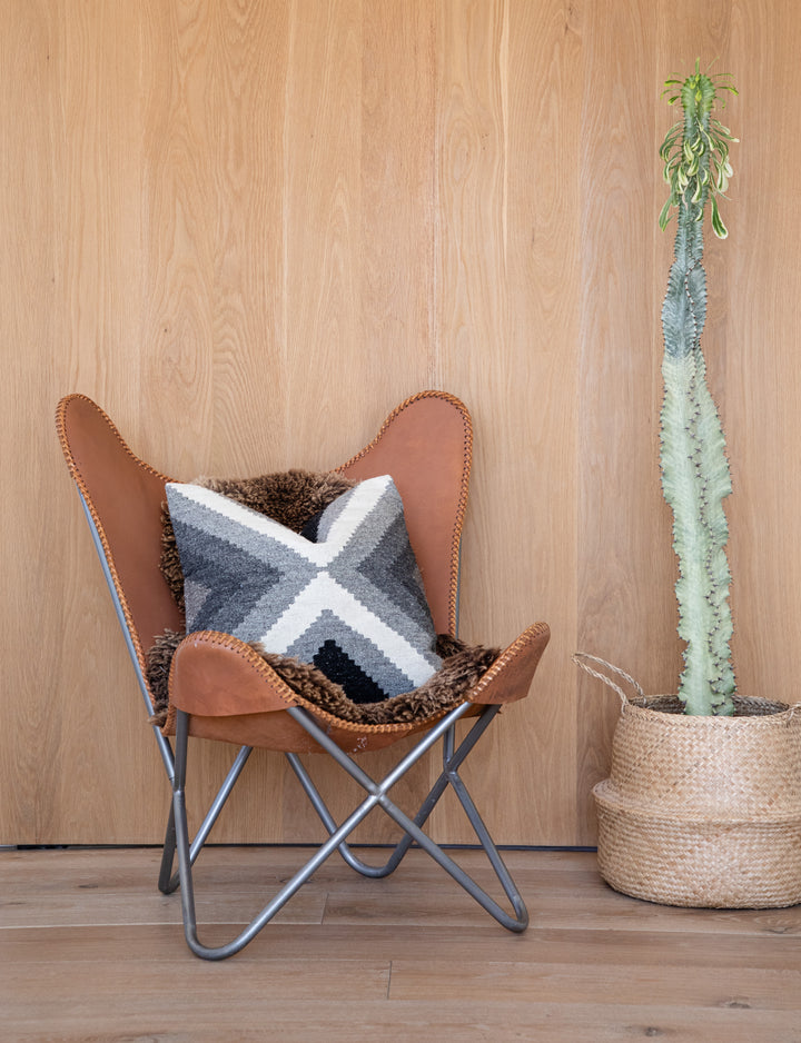 Hand Loomed Wool Boho Farmhouse Modern Decorative Throw Cushion Pillow Cover - Smoky Gray