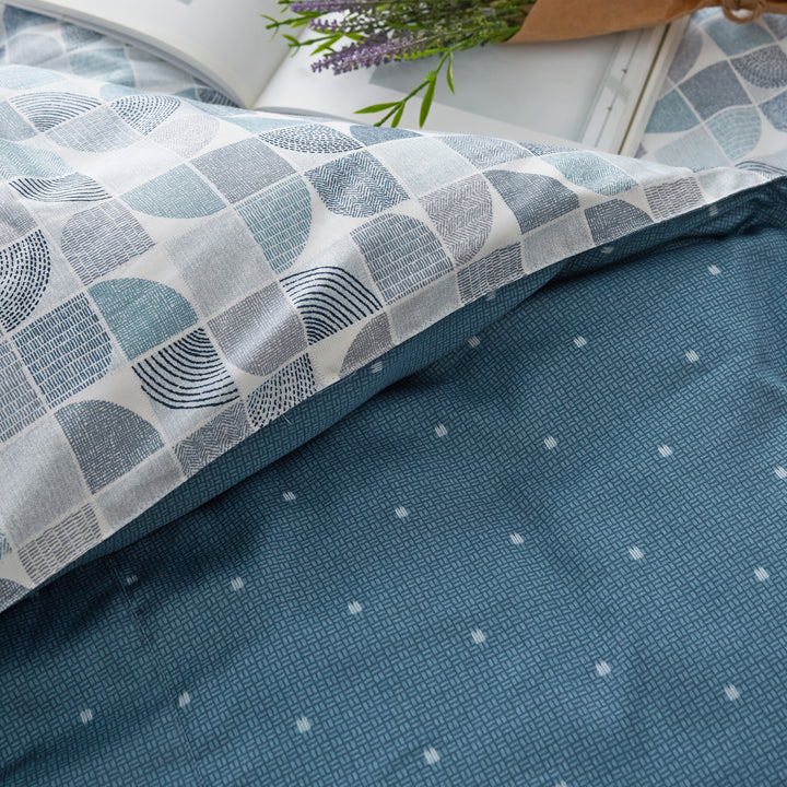 Premium Modal Cotton Geometric Duvet Cover Set - 1100 Thread Count Reversible Olive Yellow & Ocean Blue Luxury Bedding