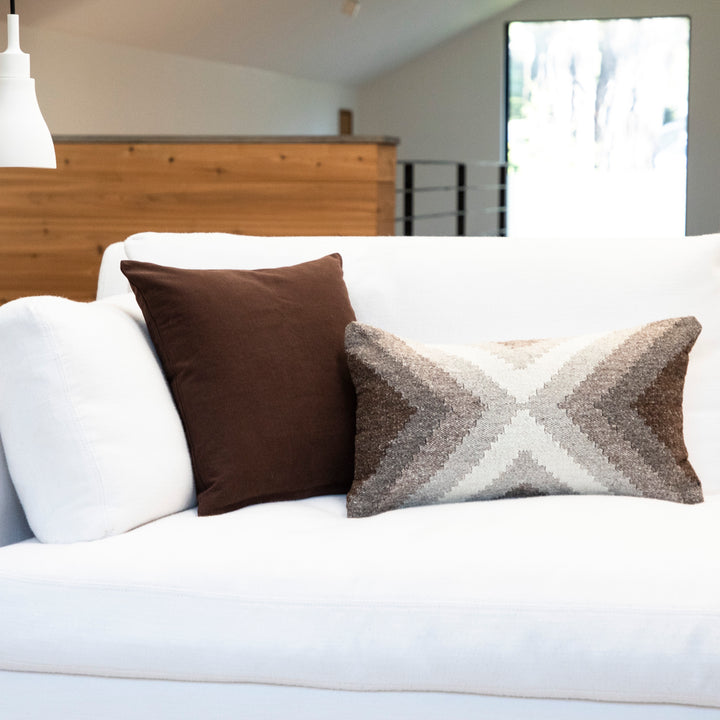 Hand Loomed Wool Boho Farmhouse Modern Decorative Throw Cushion Pillow Cover - Beige Brown