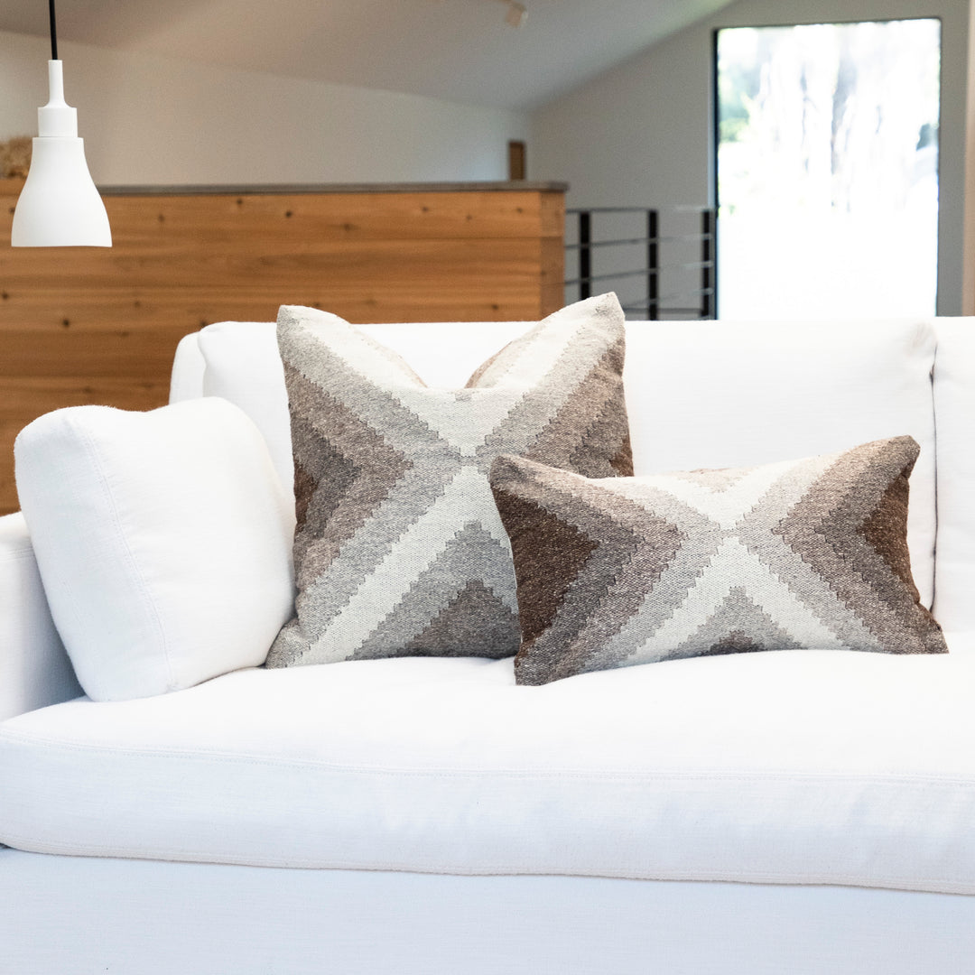 Hand Loomed Wool Boho Farmhouse Modern Decorative Throw Cushion Pillow Cover - Beige Brown