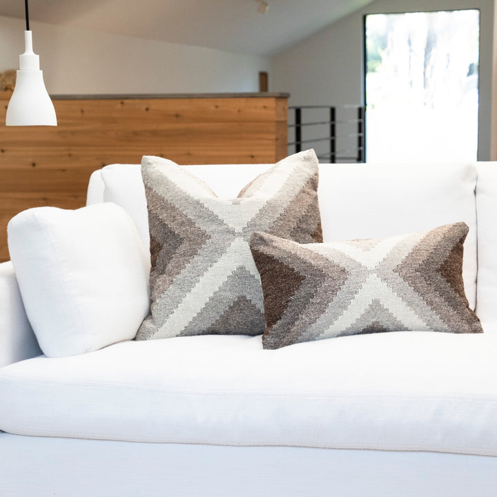 Hand Loomed Wool Boho Farmhouse Modern Decorative Throw Cushion Pillow Cover - Beige Brown